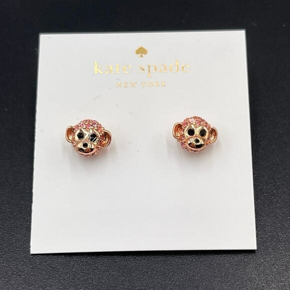Kate Spade New York Pink Pave Monkey Stud Ramblin Roses Earrings‎ New - Picture 1 of 7